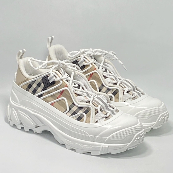 Burberry Arthur Vintage Checkered Cotton & Leather Low Top Sneaker Size 36-1/2 - Picture 4 of 8